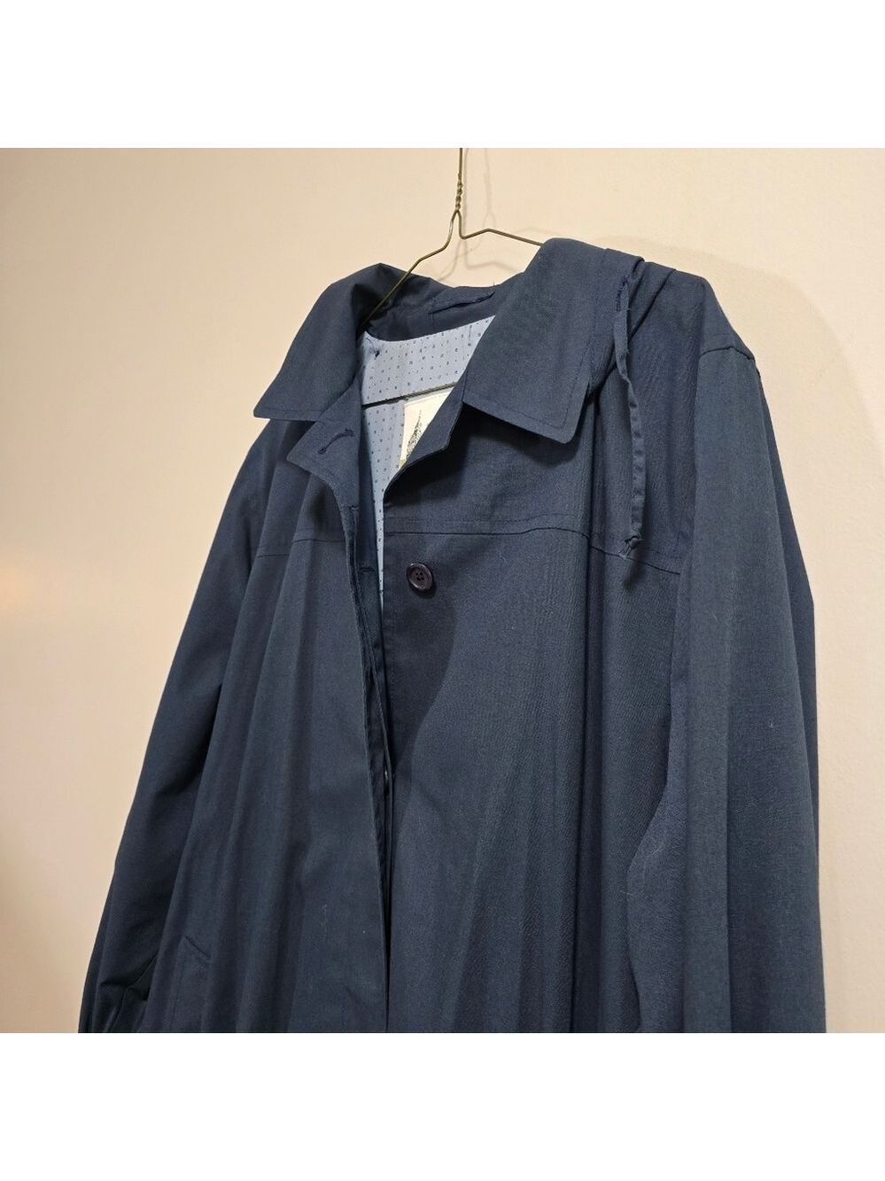 Vintage London Fog Classic Hooded Navy Blue Long Trench Coat Size 18 M UK - Picture 5 of 12